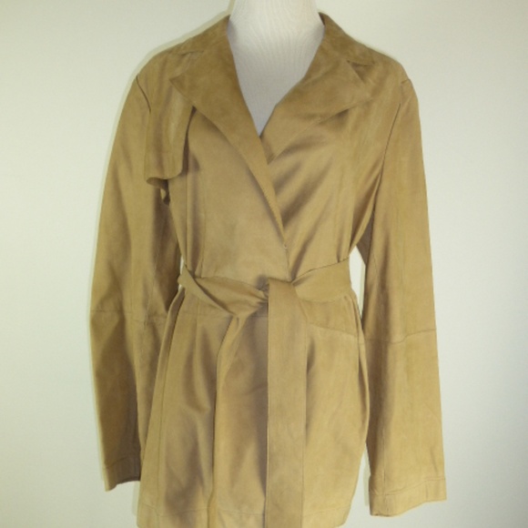 Ellen Tracy Tan Suede leather wrap Jacket 2